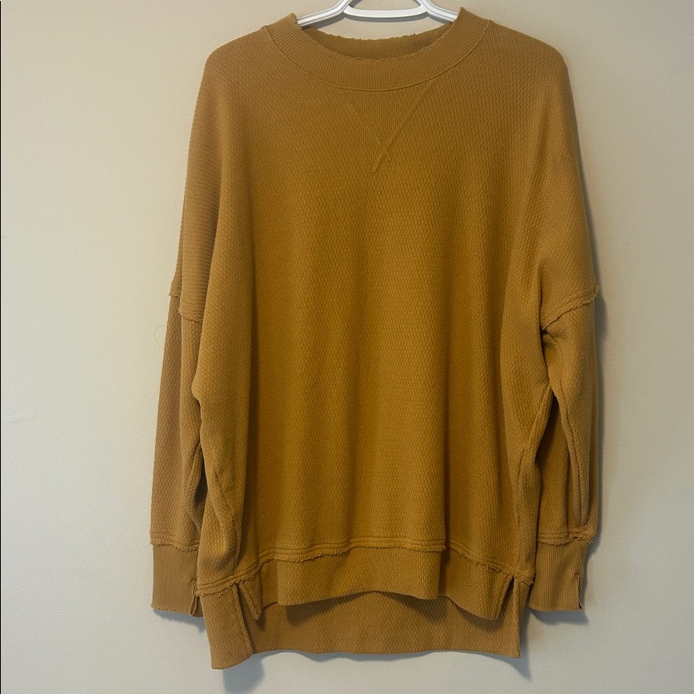 Aerie Crewneck Waffle Sweatshirt — Mustard Gold